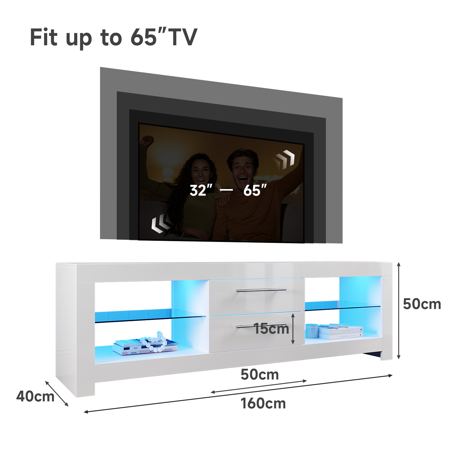 ELEGANT Modern High Gloss TV Stand with LED Light Living Room Bedroom Furniture